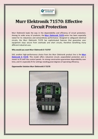 Murr Elektronik 71570: Effective Circuit Protection