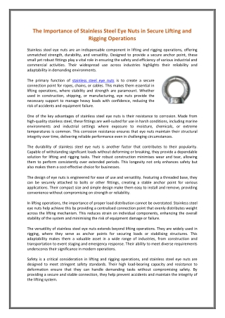 The Importance of Stainless Steel Eye Nuts in Secure Lifting and Rigging Operations