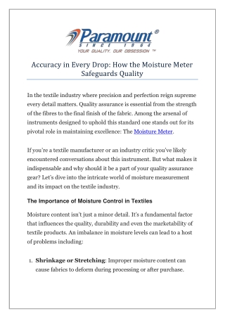 Accuracy in Every Drop How the Moisture Meter Safeguards Quality