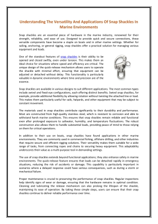 Understanding The Versatility And Applications Of Snap Shackles In Marine Environments