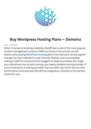 Buy Wordpress Hosting Plans — Domainz