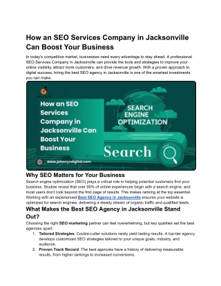 How an SEO Services Company in Jacksonville Can Boost Your Business