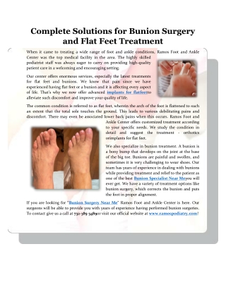 complete Solutions for Bunion Surgery and Flat Feet Treatment