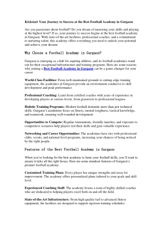 Kickstart Your Journey to Success at the Best Football Academy in Gurgaon