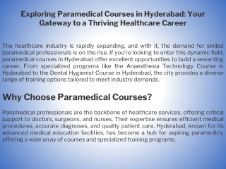 Exploring Paramedical Courses in Hyderabad Your Gateway to a Thriving Healthcare Career
