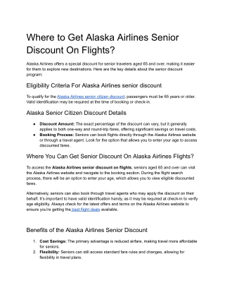 Find Alaska Airlines Senior Discount Flight Deals 2025