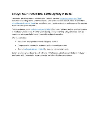 Estleys- Your Trusted Real Estate Agency in Dubai