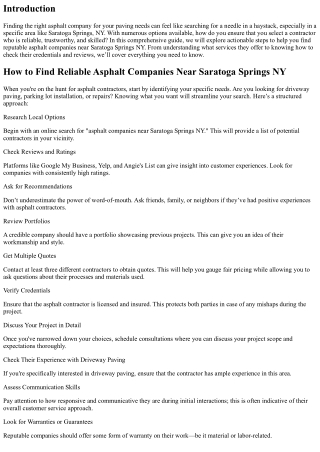 How to Find Reliable Asphalt Companies Near Saratoga Springs NY