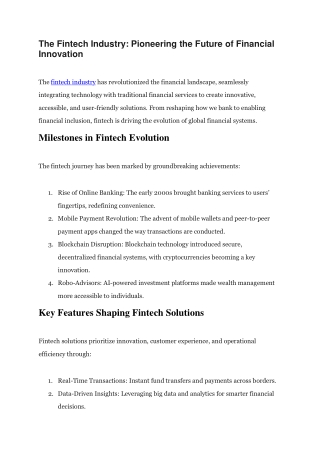 The Fintech Industry: Pioneering the Future of Financial Innovation