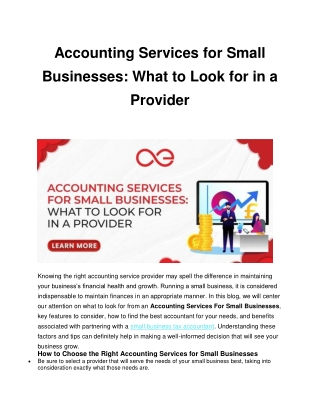 Accounting Services for Small Businesses What to Look for in a Provider