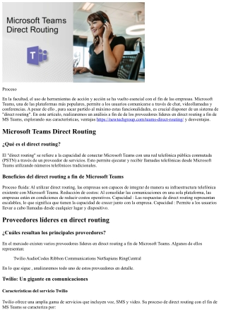 Análisis  a fin de: Proveedores líderes en direct routing  con el fin de  MS Tea