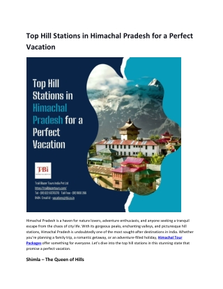 Top Hill Stations in Himachal Pradesh for a Perfect Vacation