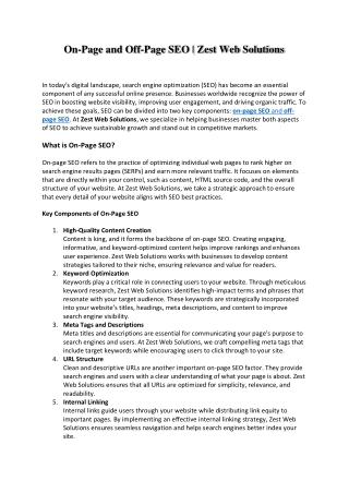 On Page And Off Page SEO , Zest Web Solutions
