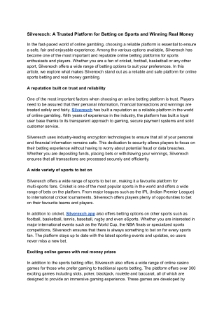 Silverexch_ A Trusted Platform for Betting on Sports and Winning Real Money