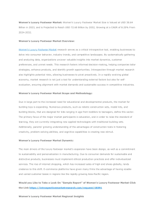 Women’s Luxury Footwear Market - Overview and Outlook by Potential Growth 2024-2