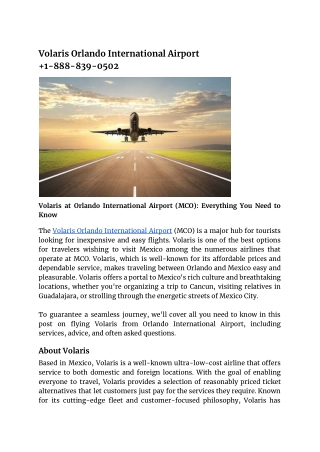 Volaris Orlando International Airport  1-888-839-0502