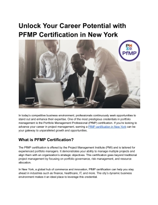 Unlock Your Career Potential with PFMP Certification in New York