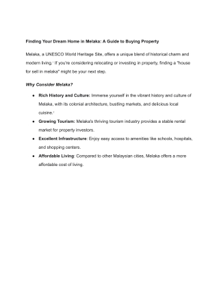 Finding Your Dream Home in Melaka: A Guide to Buying Property