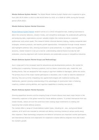 Missile Defense System Market- Current Analysis by Market Share