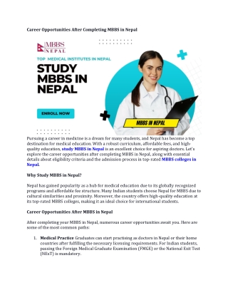 Career Opportunities After Completing MBBS in Nepal