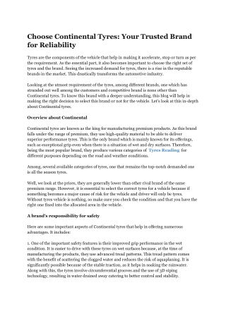 Choose Continental Tyres_ Your Trusted Brand for Reliability