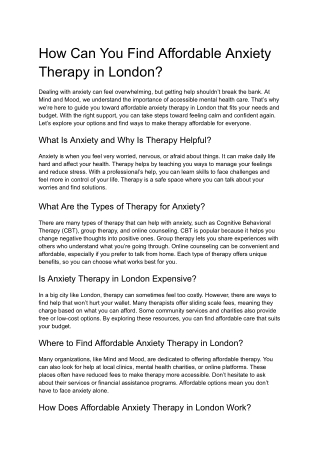 How Can You Find Affordable Anxiety Therapy in London