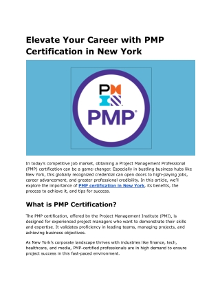 Elevate Your Career with PMP Certification in New York