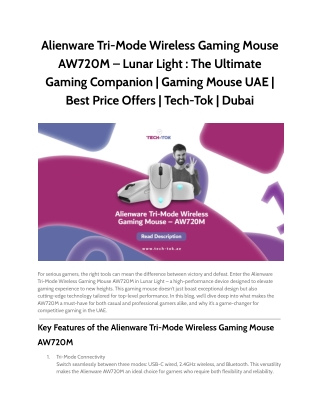 Alienware Tri-Mode Wireless Gaming Mouse AW720M – Lunar Light _ The Ultimate Gaming Companion _ Gaming Mouse UAE _ Best