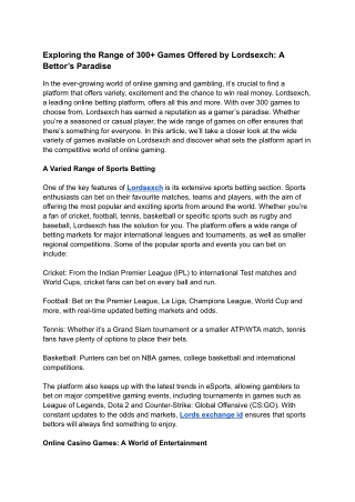 Exploring the Range of 300  Games Offered by Lordsexch_ A Bettor’s Paradise