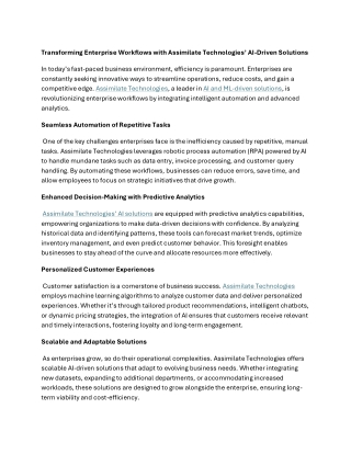 Transforming Enterprise Workflows with Assimilate Technologies’ AI-Driven Solutions