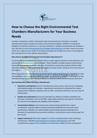Environmental Test Chambers Manufacturers for Your Business Needs