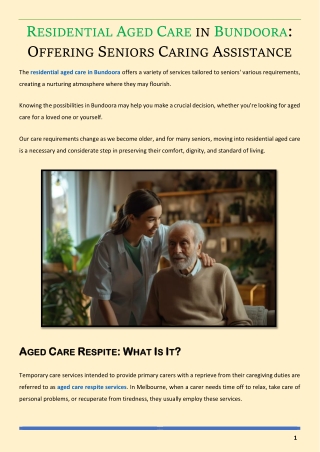 Residential Aged Care in Bundoora Offering Seniors Caring Assistance