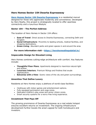 Hero Homes Sector 104 Dwarka Expressway