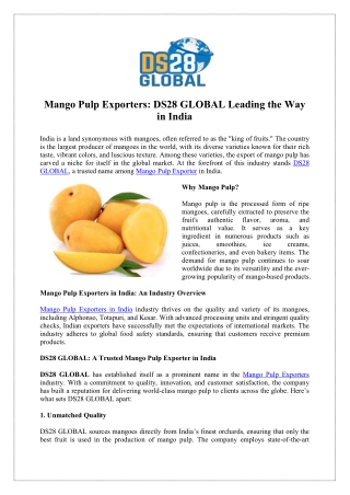 Top Mango Pulp Exporters in India Choose DS28 GLOBAL