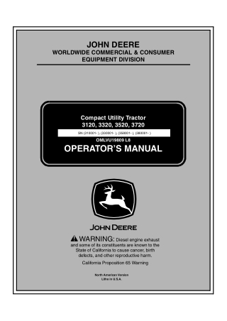 John Deere 3120 3320 3520 3720 Compact Utility Tractor Operator’s Manual Instant Download (PIN3120-310001- PIN3320-33000