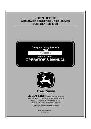 John Deere 3203 Compact Utility Tractor Operator’s Manual Instant Download (PIN.100001-) (Publication No.OMLVU17604)