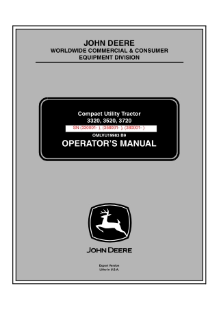 John Deere 3320 3520 3720 Compact Utility Tractor Operator’s Manual Instant Download (PIN3320-330001- PIN3520-358001- PI
