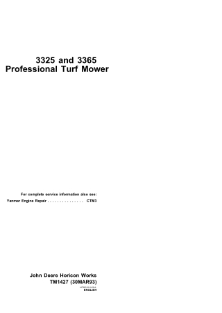 John Deere 3325 and 3365 Professional Turf Mower Service Repair Manual Instant Download  (tm1427)