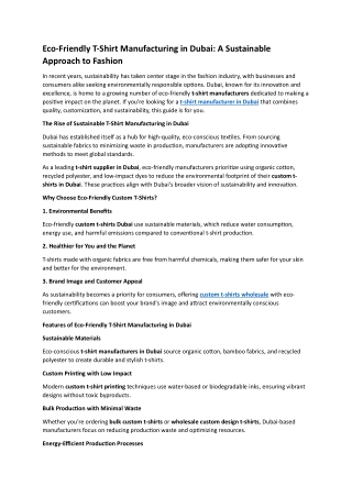 Eco-Friendly T-Shirt Manufacturing in Dubai- A Sustainable Approach to Fashion