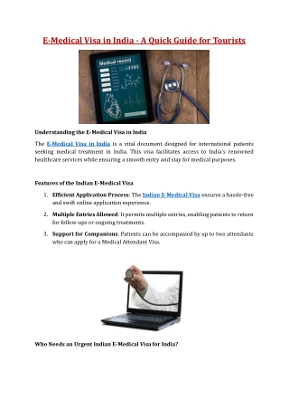 E-Medical Visa in India - A Quick Guide for Tourists