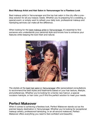Best Makeup Artist and Hari Salon in Yamunanagar for a Flawless Look