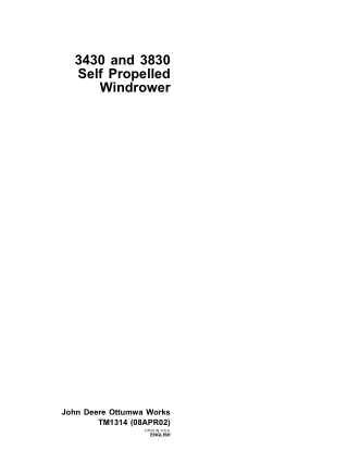 John Deere 3430 and 3830 Self Propelled Windrower Service Repair Manual Instant Download (tm1314)