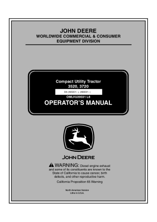 John Deere 3520 3720 Compact Utility Tractor Operator’s Manual Instant Download (PIN3520-465001-  PIN3720-488001-) (Publ