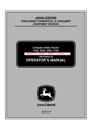 John Deere 4120 4320 4520 4720 Compact Utility Tractor Operator’s Manual Instant Download (4120 PIN.610001- 4320 PIN.620