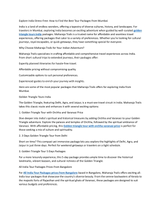 Explore India Stress-Free: How to Find the Best Tour Packages from Mumbai