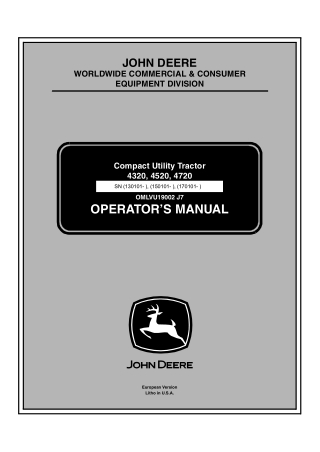 John Deere 4320 4520 4720 Compact Utility Tractor Operator’s Manual Instant Download (4320 PIN.130101- 4520 PIN. 150101-