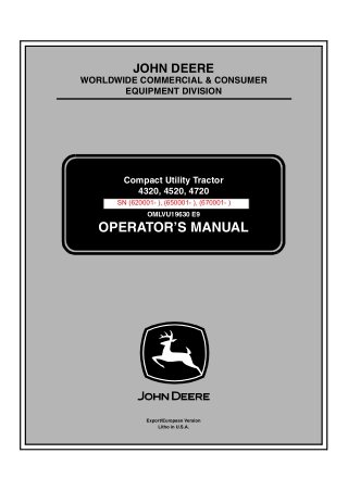 John Deere 4320 4520 4720 Compact Utility Tractor Operator’s Manual Instant Download (4320 PIN.620001- 4520 PIN.650001-