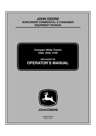 John Deere 4320 4520 4720 Compact Utility Tractor Operator’s Manual Instant Download (4320 PIN.620001- 4520 PIN.650001-