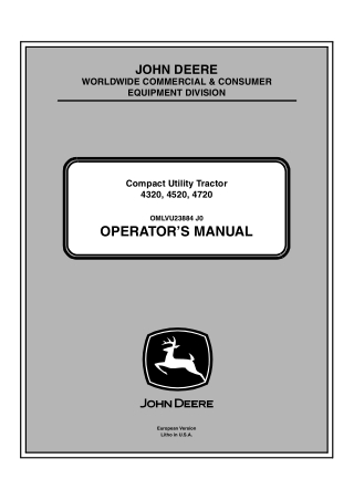 John Deere 4320 4520 4720 Compact Utility Tractor Operator’s Manual Instant Download (4320 PIN.620001- 4520 PIN.650001-