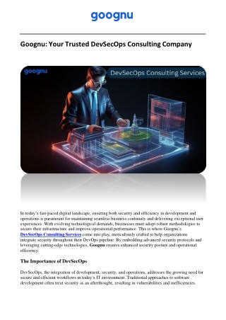 Goognu: Your Trusted Partner for Expert DevSecOps Consulting Services